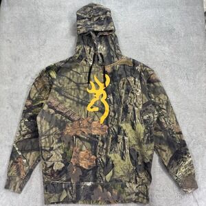 Vintage Browning Mossy Oak Hoodie Mens M Realtree Buckmark Camo Hunting Pullover